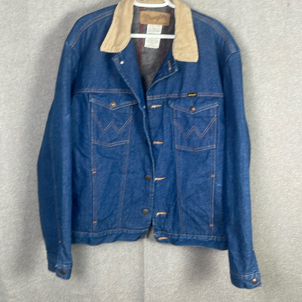 Wrangler Denim Jean Trucker Jacket Gray Flannel Blanket Lined  Mens 48/XL 1001